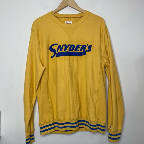Champion + Todd Snyder Mens XL Yellow Ringer Spellout Chain Stitch Sweatshirt - Picture 8 of 11